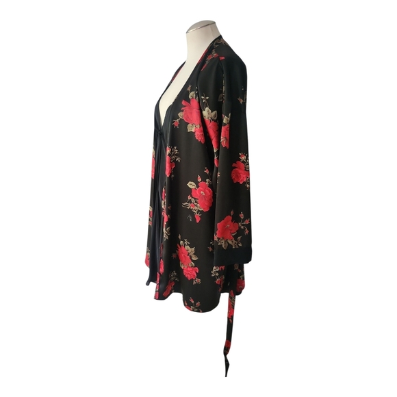 Sostanza Black Satin Floral Nightgown & Robe Set Size M Red Rose Print Lingerie - Picture 4 of 9